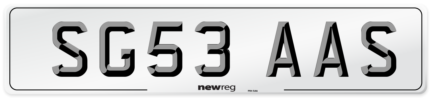 SG53 AAS Number Plate from New Reg